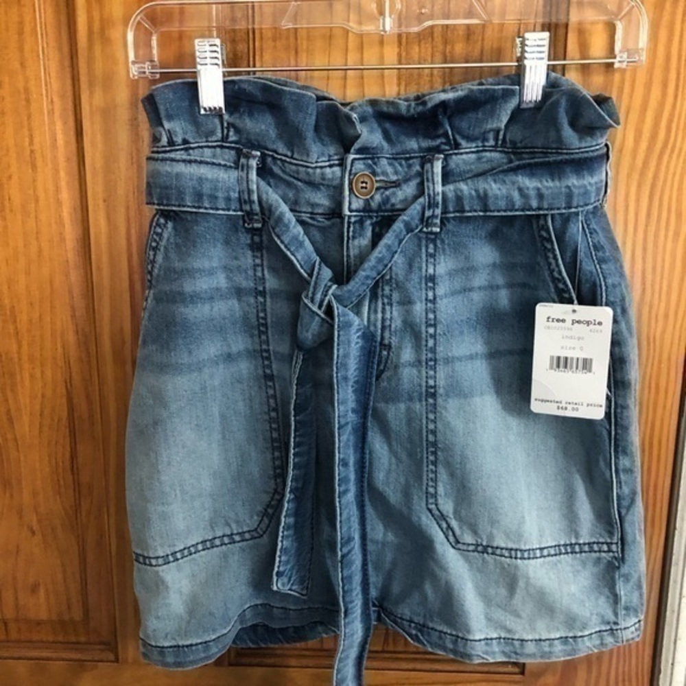NWT Free People Skirt Paperbag Design Blue Jean
